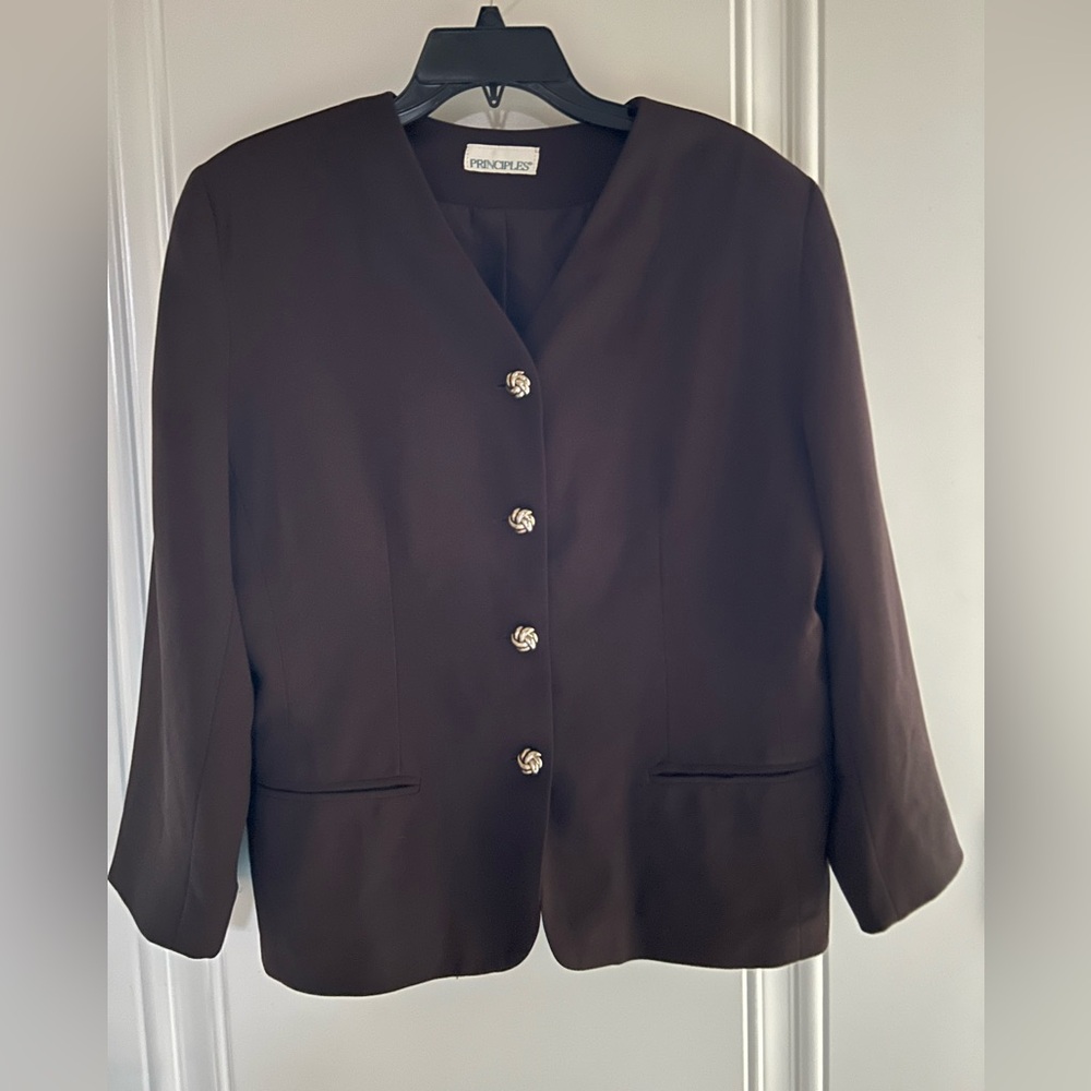 Principles Espresso Long Collarless Blazer in Size 12